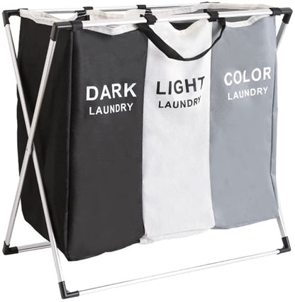 Laundry Basket Foldable 2 Sections Dirty Clothes Hamper with Aluminum Frame Waterproof Sorter Basket Bin for Bathroom Hotel