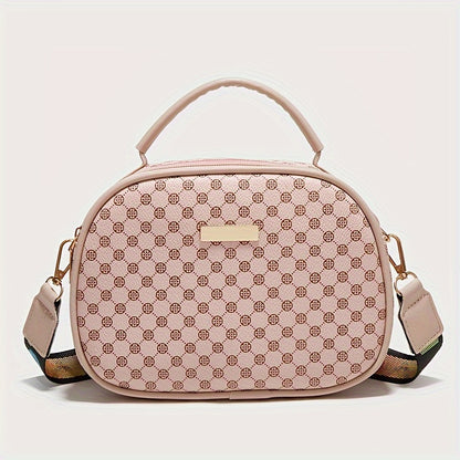 Girls simple fashion diamond letter print crossbody bag with adjustable shoulder strap and zipper closure, stylish shoulder bag suitable for outdoor and daily use