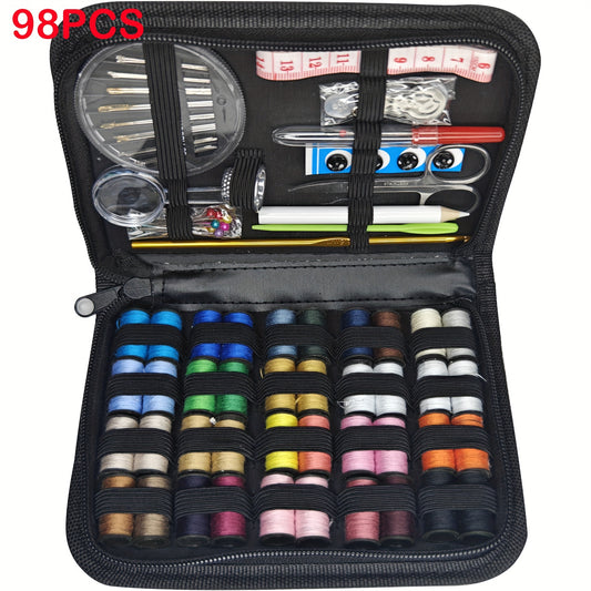 98 piece sewing kit with box, portable sewing supplies 40 color thread needlework kit for small repairs, basic mini travel sewing kit for emergency repairs