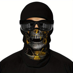 1 Pack Ghost Skull Face Pattern Breathable Windproof UV Protection Balaclava Hat for Halloween Cosplay, Cycling, Motorcycle Riding, Hunting
