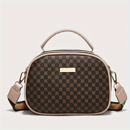 Girls simple fashion diamond letter print crossbody bag with adjustable shoulder strap and zipper closure, stylish shoulder bag suitable for outdoor and daily use