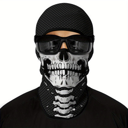 1 Pack Ghost Skull Face Pattern Breathable Windproof UV Protection Balaclava Hat for Halloween Cosplay, Cycling, Motorcycle Riding, Hunting
