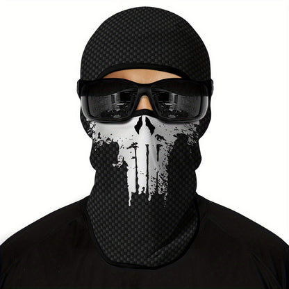 1 Pack Ghost Skull Face Pattern Breathable Windproof UV Protection Balaclava Hat for Halloween Cosplay, Cycling, Motorcycle Riding, Hunting
