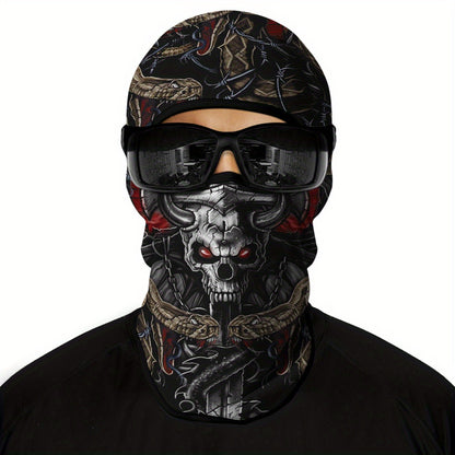 1 Pack Ghost Skull Face Pattern Breathable Windproof UV Protection Balaclava Hat for Halloween Cosplay, Cycling, Motorcycle Riding, Hunting