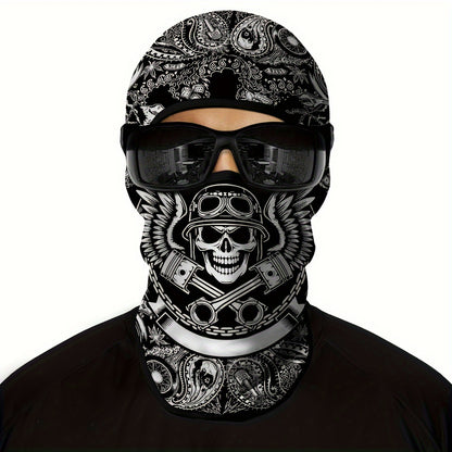 1 Pack Ghost Skull Face Pattern Breathable Windproof UV Protection Balaclava Hat for Halloween Cosplay, Cycling, Motorcycle Riding, Hunting