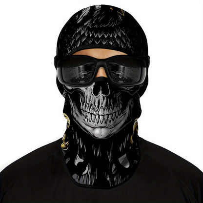 1 Pack Ghost Skull Face Pattern Breathable Windproof UV Protection Balaclava Hat for Halloween Cosplay, Cycling, Motorcycle Riding, Hunting