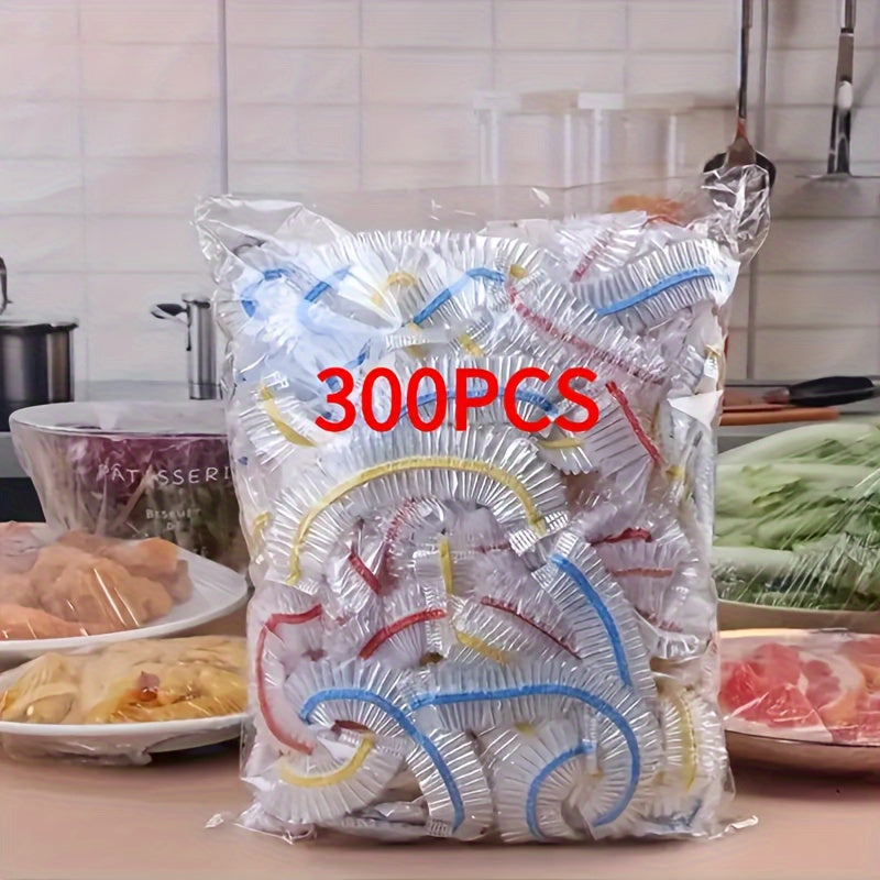 300pcElastic Food Covers - Disposable Plastic Bowl & Vegetable Freshness Wraps for Kitchen and Dining, Perfect for Home Use