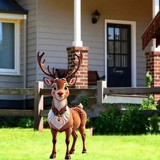 1 Piece Art Deco Style Acrylic Reindeer Garden Stake - Christmas Animal Theme Outdoor Lawn Decoration, No Electricity or Batteries Required, Holiday Yard Decorations