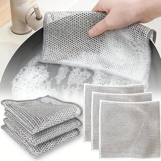 10 Stainless Steel Cleaning Cloths - Non-stick Mesh Dish Towels for Kitchen Maintenance
