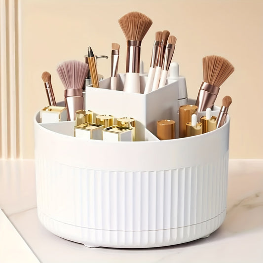 1pc360° Rotating Desktop Organizer - 5 Slot Pen Holder, Polished Surface, Round Shape, for Office, School, Home - Cute Art Supply Storage Cups, Office Supplies and Accessories