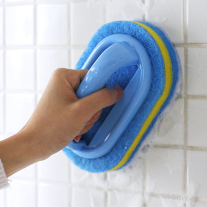 1pcs, sponge cleaning brush with handle, bathroom tub and tile brush, kitchen cleaning sponge scrubber, dish sponge brush, pot brush, durable cleaning sponge, strong stain removal, cleaning supplies, magic sponge, kitchen, bathroom cleaning, stain removal