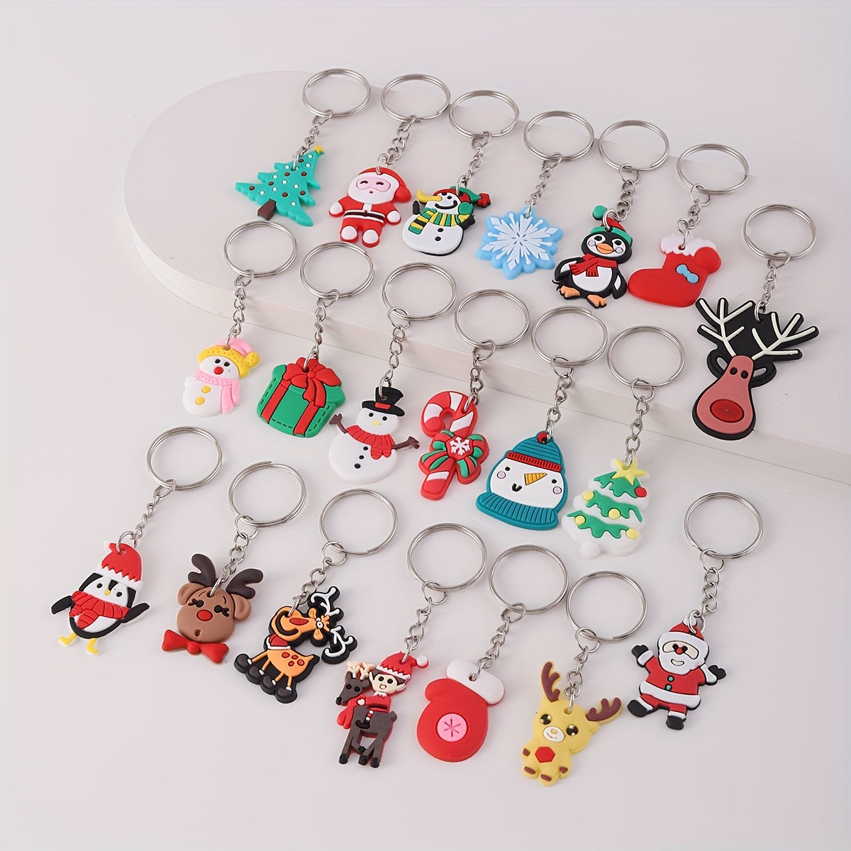 20 Pieces Christmas Keychains - Santa Claus, Snowman, Reindeer and Tree Designs | Cute Silicone PVC Charms for Bags and Accessories | Perfect Holiday Gifts