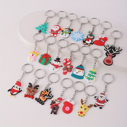20 Pieces Christmas Keychains - Santa Claus, Snowman, Reindeer and Tree Designs | Cute Silicone PVC Charms for Bags and Accessories | Perfect Holiday Gifts