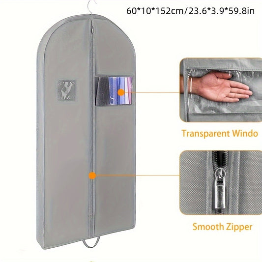 1 Piece Premium Black Non-Woven Garment Bag with Clear Window - Foldable, Dust-Proof Suit Cover