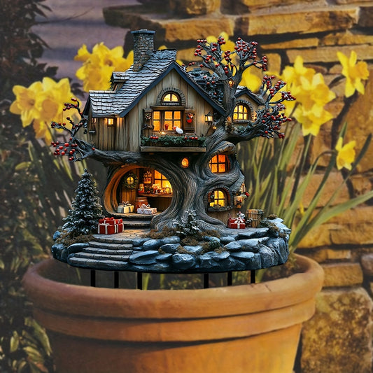 Charming Christmas Fairytale Acrylic Tree House Sculpture - Perfect garden and lawn decoration, ideal holiday party accessory and gift for good friends or new home