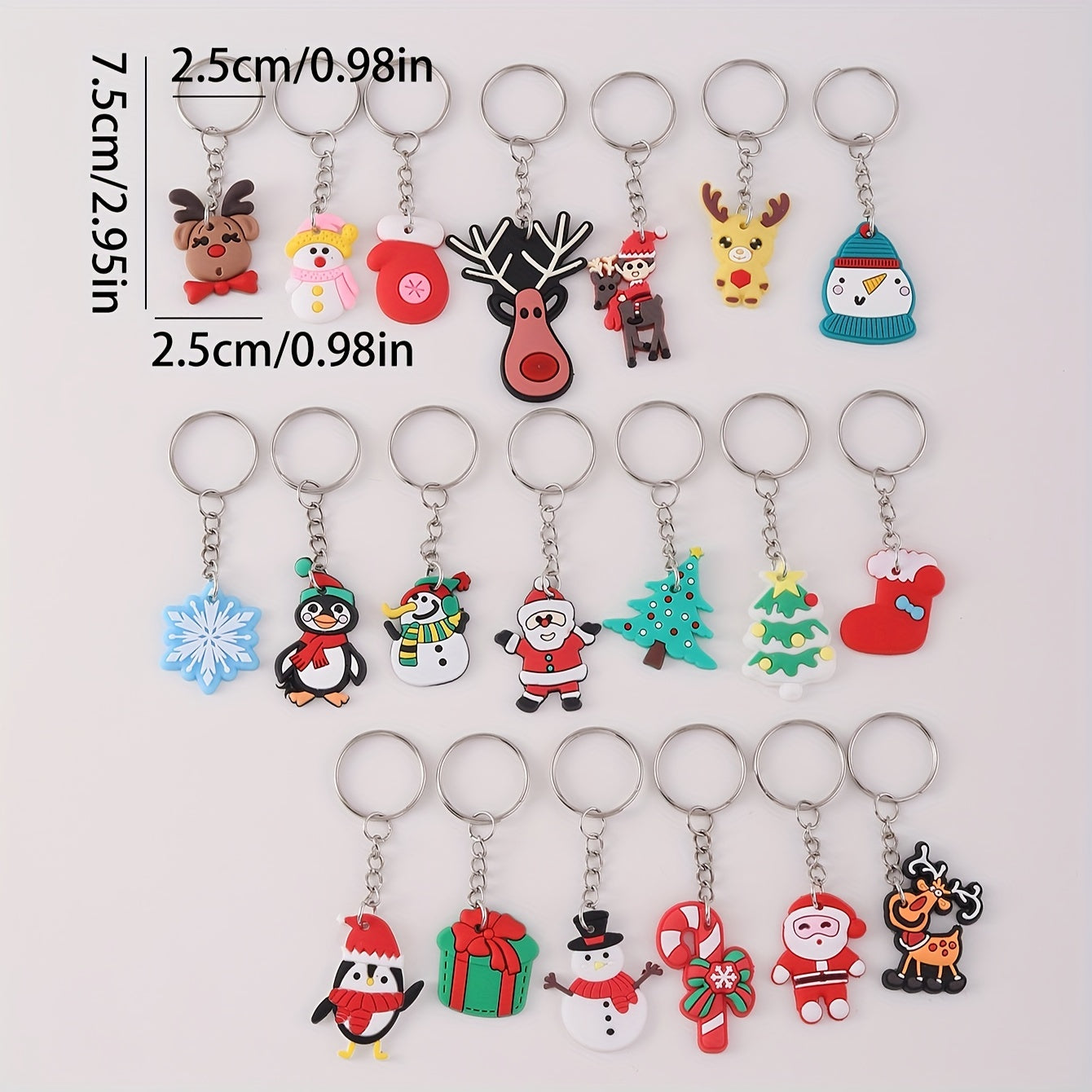 20 Pieces Christmas Keychains - Santa Claus, Snowman, Reindeer and Tree Designs | Cute Silicone PVC Charms for Bags and Accessories | Perfect Holiday Gifts