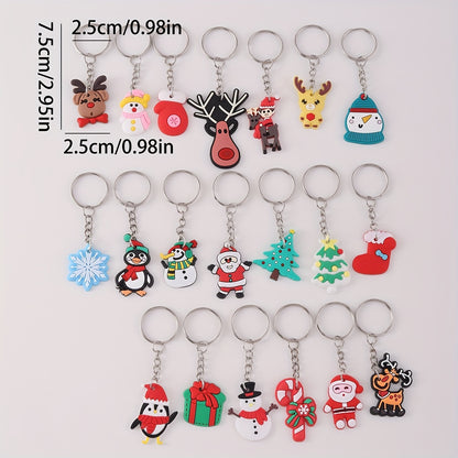 20 Pieces Christmas Keychains - Santa Claus, Snowman, Reindeer and Tree Designs | Cute Silicone PVC Charms for Bags and Accessories | Perfect Holiday Gifts