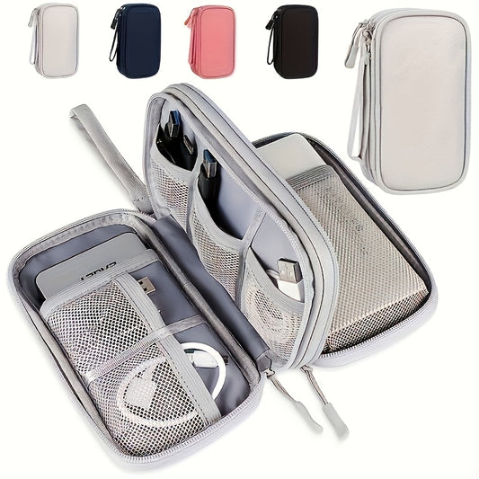 1 Dual Layer Electronic Accessories Organizer with 8 Compartments Waterproof Travel Organizer for Chargers, Cables, Headphones, USB Drives - Durable Fabric, Hand Washable/Dry Cleanable