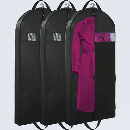 1 Piece Premium Black Non-Woven Garment Bag with Clear Window - Foldable, Dust-Proof Suit Cover