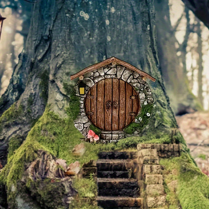 Magic Forest Fairy Gnome Door - 1 Piece Miniature Garden Sculpture, Sturdy Wooden Material, Suitable for Indoor and Various Room Settings, Magical Decoration, No Electricity Required
