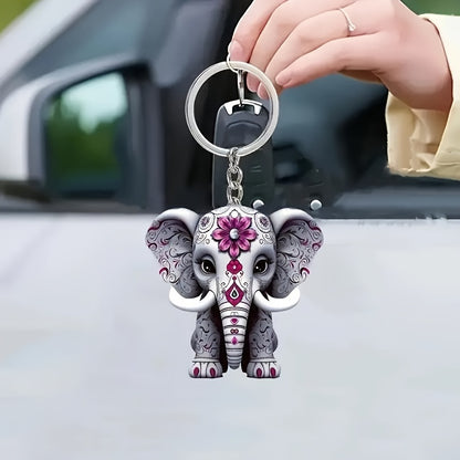 Charming acrylic elephant keychain, perfect for car keys and bags