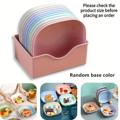 10-Pack Plastic Dinner Plates with Storage Rack - Versatile Snack and Breakfast Plates, Durable Kitchen Tableware Essentials
