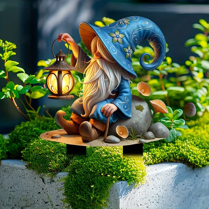 Christmas Elf Garden Stake with Lantern - Weather Resistant Acrylic Yard Sign, No Power Required, Great Outdoor Holiday Decoration for Gardens and Lawns