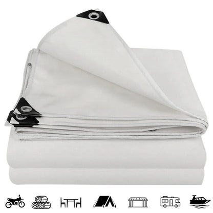 Heavy Duty White Waterproof Tarp with Metal Grommets - Double-Sided, Multi-Purpose Outdoor Covering for Camping, Patios, Furniture, Boats and RVs - Reinforced Edges, Frost-Proof, Tear-Resistant