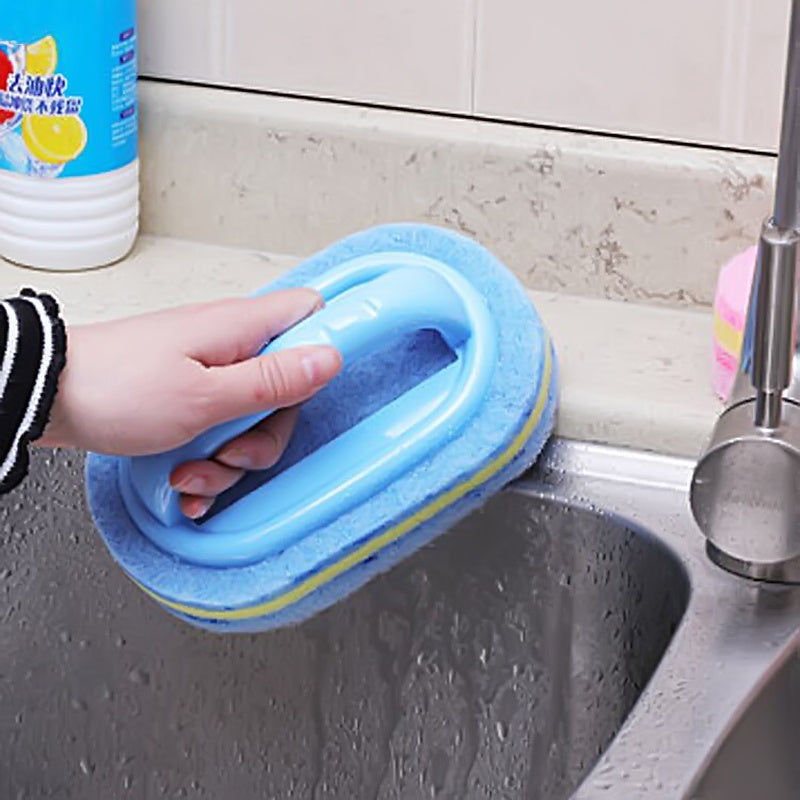1pcs, sponge cleaning brush with handle, bathroom tub and tile brush, kitchen cleaning sponge scrubber, dish sponge brush, pot brush, durable cleaning sponge, strong stain removal, cleaning supplies, magic sponge, kitchen, bathroom cleaning, stain removal