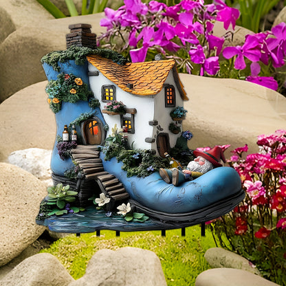 1pc Fairy Tale Boot House Garden Sculpture - Acrylic Bohemian Dwarf Decoration with LED Light, Magic Shoe Shaped Resin Statue for Indoor and Outdoor, Unique Birthday Gift