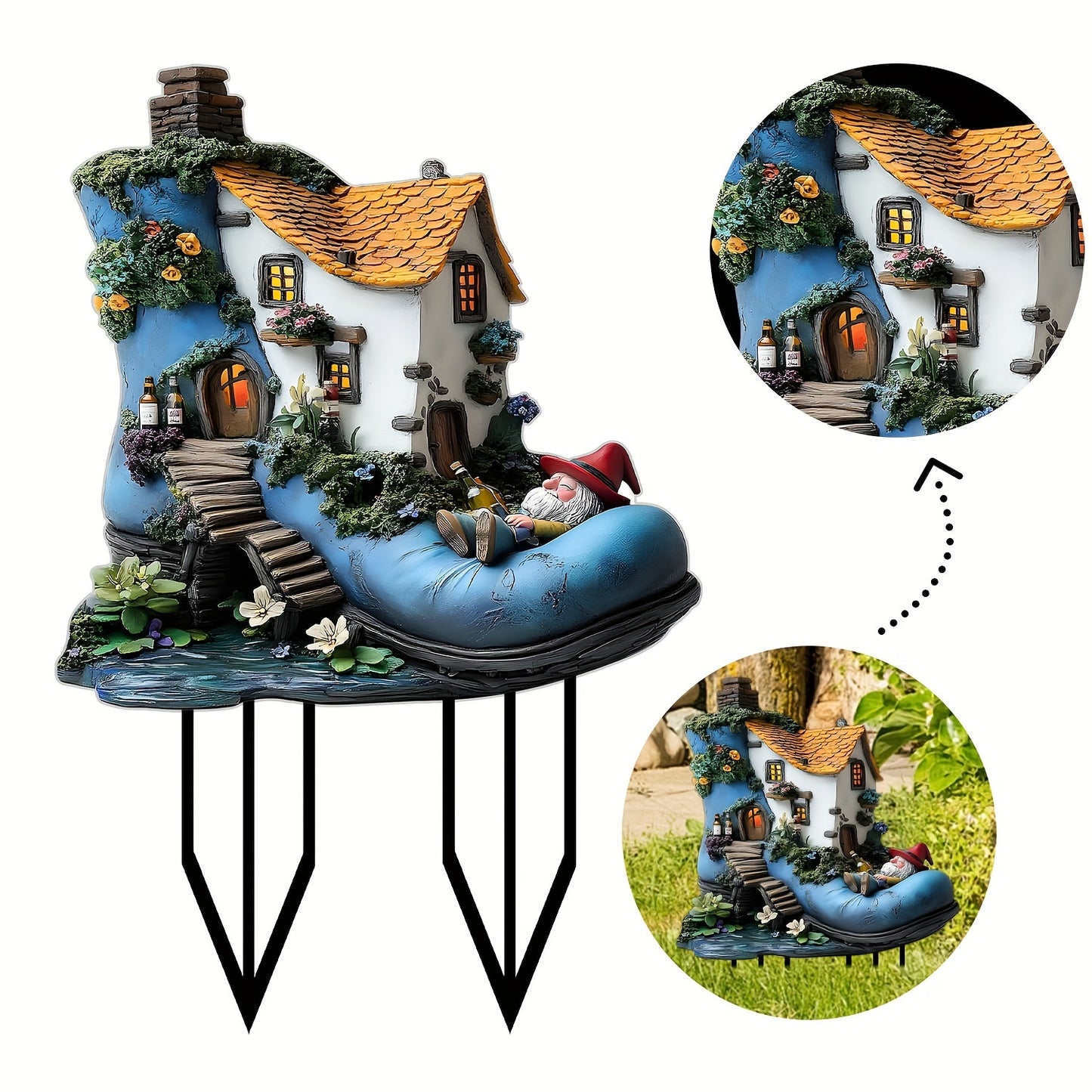 1pc Fairy Tale Boot House Garden Sculpture - Acrylic Bohemian Dwarf Decoration with LED Light, Magic Shoe Shaped Resin Statue for Indoor and Outdoor, Unique Birthday Gift