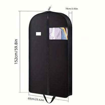 1 Piece Premium Black Non-Woven Garment Bag with Clear Window - Foldable, Dust-Proof Suit Cover