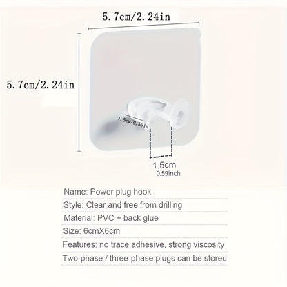 20 Clear Wall Mount Utility Hooks, Easy-to-install Punch-Free Electrical Socket Holders, Fashion Style Plastic Adhesive Hooks for Kitchen, Bathroom, Office Storage