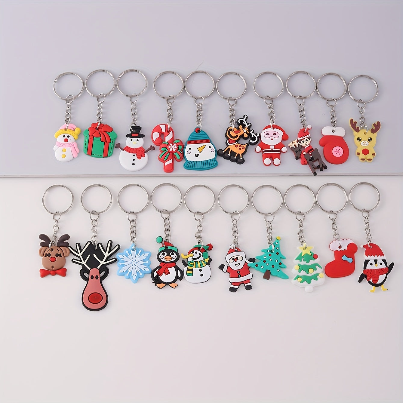 20 Pieces Christmas Keychains - Santa Claus, Snowman, Reindeer and Tree Designs | Cute Silicone PVC Charms for Bags and Accessories | Perfect Holiday Gifts
