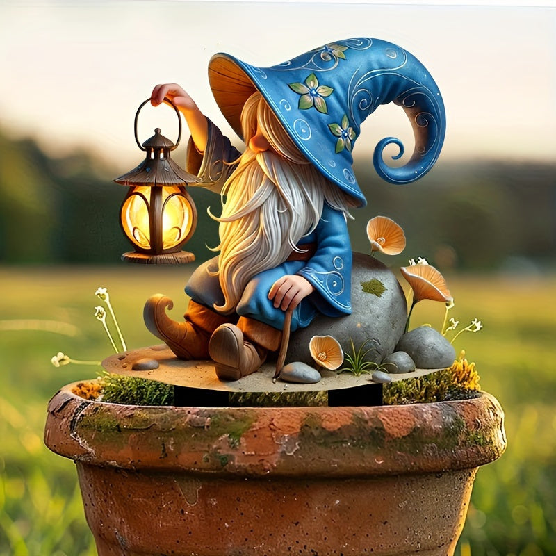 Christmas Elf Garden Stake with Lantern - Weather Resistant Acrylic Yard Sign, No Power Required, Great Outdoor Holiday Decoration for Gardens and Lawns