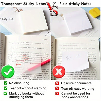 100 Clear Sticky Notes - Waterproof, Medium Square Sticky Notes for Students and Office Use