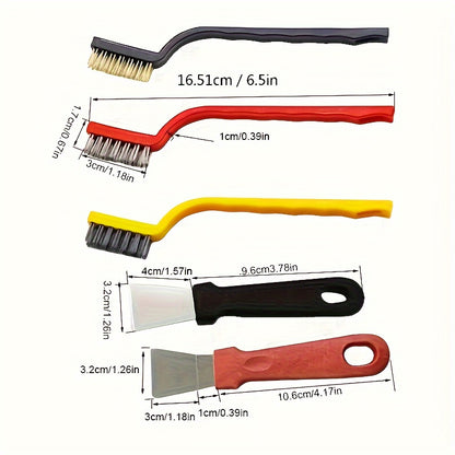 5 pieces/set, kitchen cleaning tool set, cleaning shovel defrost shovel, electric wire brush, kitchen gas stove range hood pot sink cleaning tool, heavy oil removal tool brush shovel, cleaning supplies