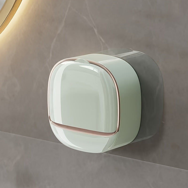 Easy to install wall mounted soap dish with lid - double layer plastic storage rack for bathroom and kitchen