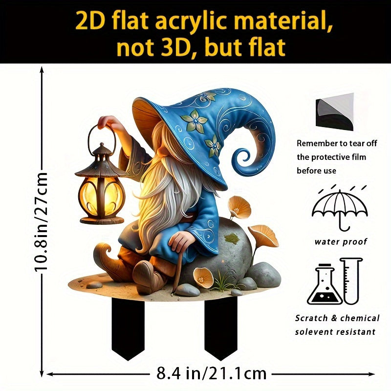 Christmas Elf Garden Stake with Lantern - Weather Resistant Acrylic Yard Sign, No Power Required, Great Outdoor Holiday Decoration for Gardens and Lawns