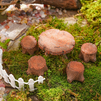 5-Piece Cute Miniature Fairy Garden Furniture Set, Resin Made Imitation Wood Table and Chairs, Hand-Painted Mini Figurines, Perfect for Garden Pots and Miniature Landscape Decorations