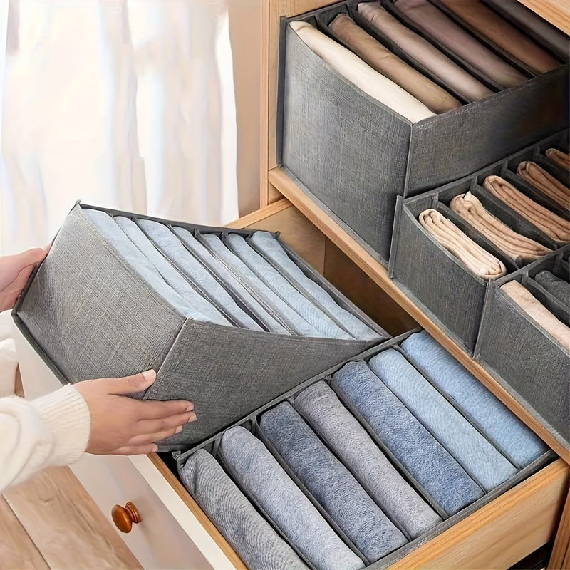 Space Saving Foldable Clothing Storage Boxes - Canvas Wardrobe Boxes for Jeans, Underwear, Socks and More - Easy to Use and Foldable for Back to School