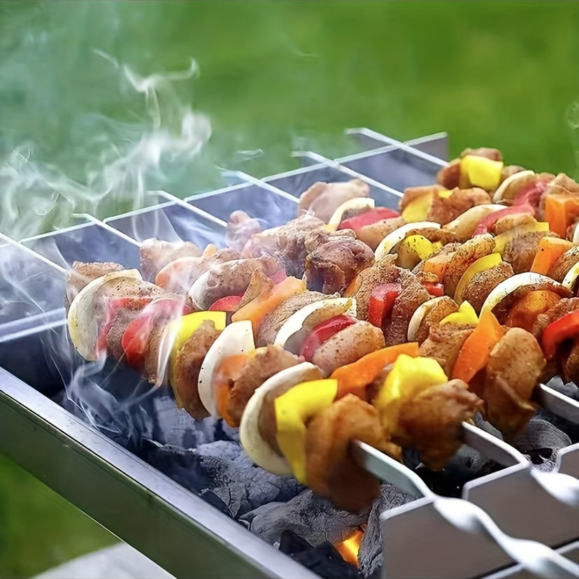 10pcs Stainless Steel Barbecue Skewer, Reusable BBQ Skewers Kebab Iron Stick For Outdoor Camping Picnic Tools, Cooking Tools, BBQ Grill Accessories Gadgets