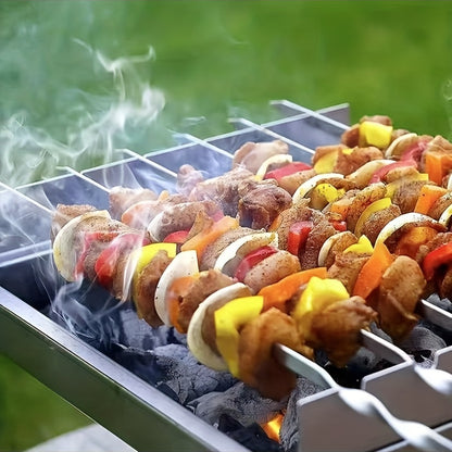 10pcs Stainless Steel Barbecue Skewer, Reusable BBQ Skewers Kebab Iron Stick For Outdoor Camping Picnic Tools, Cooking Tools, BBQ Grill Accessories Gadgets