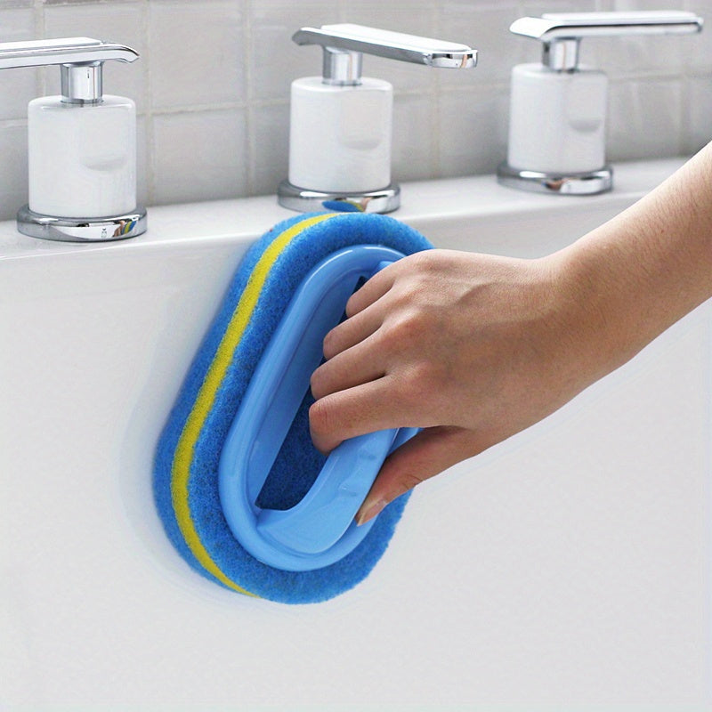 1pcs, sponge cleaning brush with handle, bathroom tub and tile brush, kitchen cleaning sponge scrubber, dish sponge brush, pot brush, durable cleaning sponge, strong stain removal, cleaning supplies, magic sponge, kitchen, bathroom cleaning, stain removal