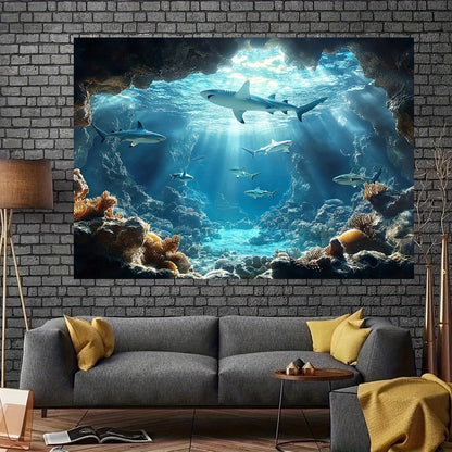 Underwater Sea Life Polyester Backdrop, Ocean Shark Coral Fish Wall Decor for Birthday and Bachelorette Parties | Non-Motorized, Multipurpose Banner for General Celebrations