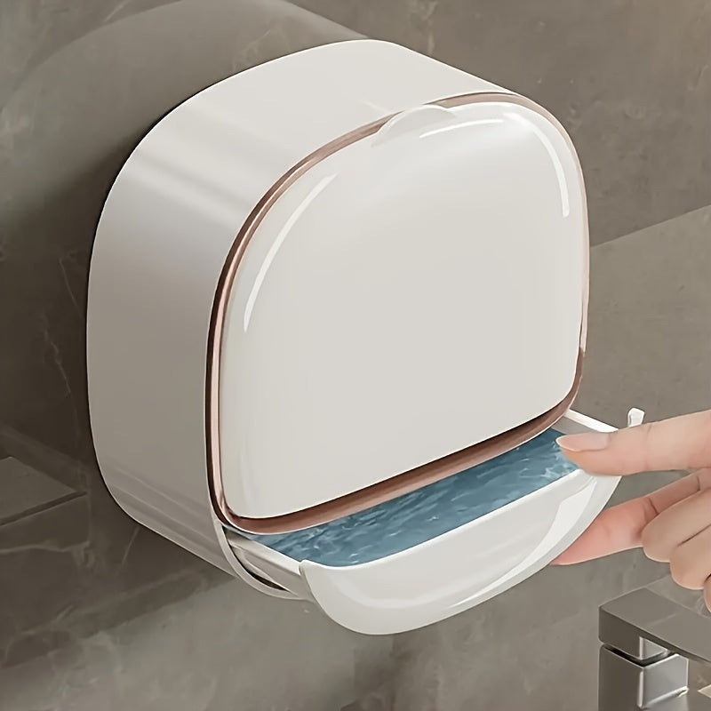 Easy to install wall mounted soap dish with lid - double layer plastic storage rack for bathroom and kitchen
