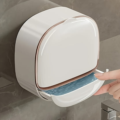Easy to install wall mounted soap dish with lid - double layer plastic storage rack for bathroom and kitchen