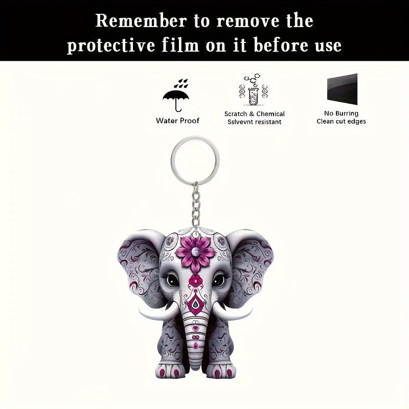 Charming acrylic elephant keychain, perfect for car keys and bags