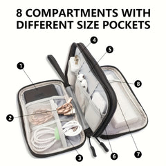 1 Dual Layer Electronic Accessories Organizer with 8 Compartments Waterproof Travel Organizer for Chargers, Cables, Headphones, USB Drives - Durable Fabric, Hand Washable/Dry Cleanable