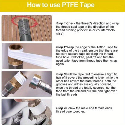 10 Pack PTFE Teflon Tape, Leakproof Sealing Tape, Pipe Thread Sealant, Shower Head Pipe Tape, Kitchen Sink Installation Parts, White